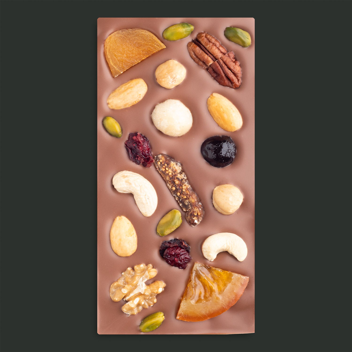 Vollmilchschokolade mit Früchten und Nüssen